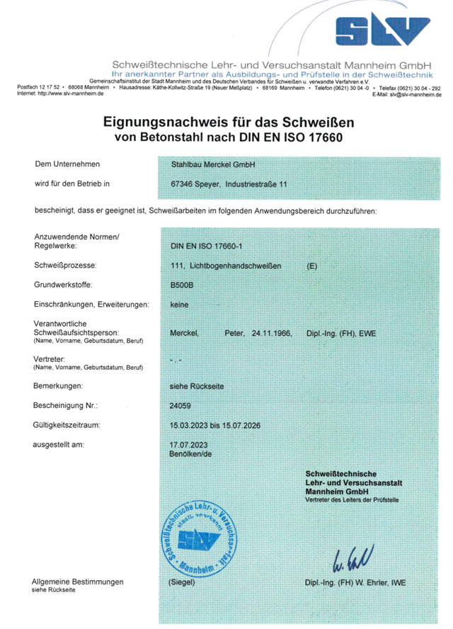 Eignungsnachweis Betonstahlschweißen DIN 17660