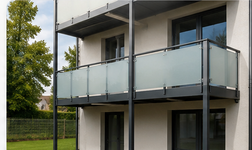 Moderner Anbaubalkon aus Stahl mit Glasgeländer